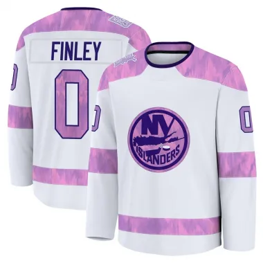 White Youth Quinn Finley Premium New York Islanders 2024 Hockey Fights Cancer Practice Jersey